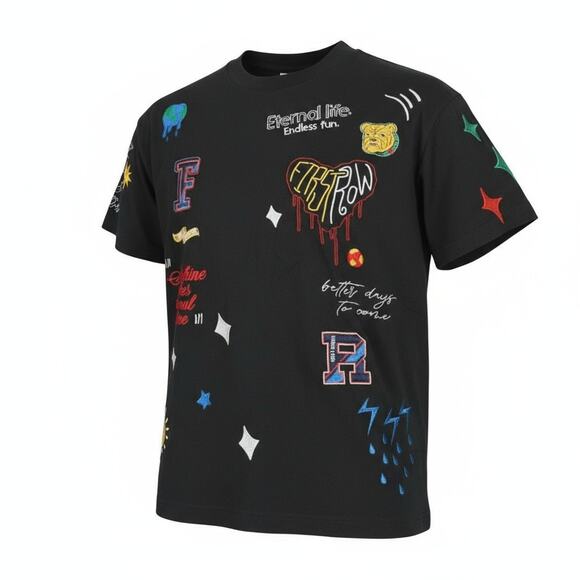 First Row Graphic Embroidered Black T-Shirt Men's Medium - Picture 1 of 8